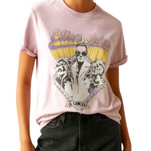 ELTON JOHN Band Tee Lavender & Yellow T-Shirt “Elton John In Concert” Size Small
